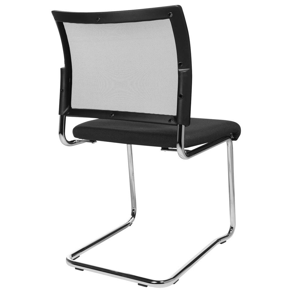 Schwingstuhl, Freischwinger, Sitz-BxTxH 480x450x450 mm, Gesamthöhe 850 mm, Gestell verchromt, Netzrücken schwarz, Sitzpolster schwarz, VE 2 Stück.,