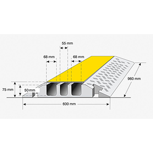 Kabelbrücke mit 3 Kanälen, Farbe schwarz-gelb, Hartgummimischung mit Deckel BxTxH 960x600x75 mm