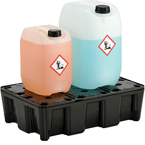 PE-Auffangwanne mit PE-Rost, BxTxH 600x400x180 mm, Traglast 125 kg, Auffangvol. 25 l, Gewicht 3,7 kg, schwarz