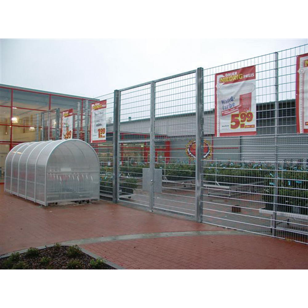 Drehflügeltor 2-flügelig, Drückergarnitur, Gitterfüllung 50x200 mm, Rahmen 60x40 mm, Pfosten 80x80 mm, BxH 3500x1600 mm, feuerverzinkt