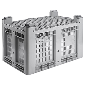 Palettenbox, PE, BxTxH 1200x800x760 mm, Volumen 470 l, Farbe grau, 4 Füße, Boden + Wände durchbrochen