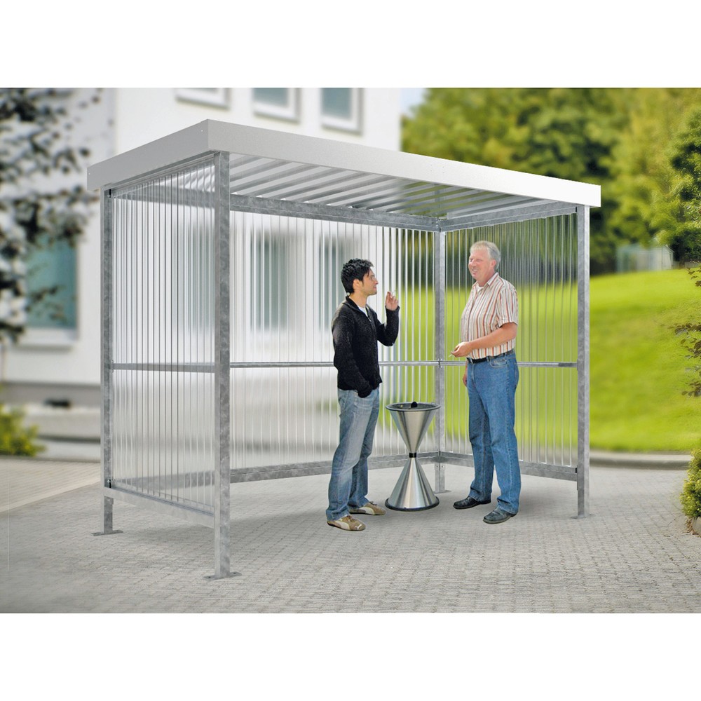 Raucherunterstand, Fahrradunterstand, Raucherecke, Flachdach, für 4-5 Personen, feuerverzinkt, Stahl/PVC, 2.360 x 2.960 x 1.580 mm (HxBxT), Bausatz