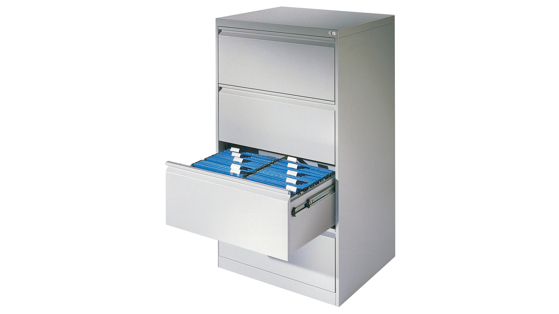 Hängeregisterschrank, Schubladenschrank, BxTxH 787x590x1045 mm,  zweibahnig, 3 Schubladen, Griffleiste, RAL 9016 verkehrsweiß