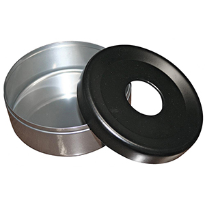 Tischascher, Durchm.xH mm 150x70 mm, Vol. 1 Liter, Behälter neusilber, Deckel RAL 9005 schwarz