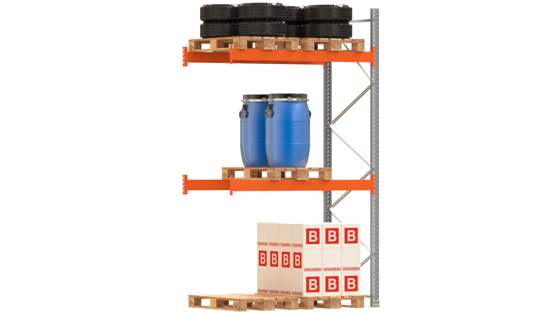 Palettenregal ARTUS - Anbaufeld - Breite 198,5 cm - Höhe 350 cm - Tiefe 110 cm - 2 Träger Ebenen