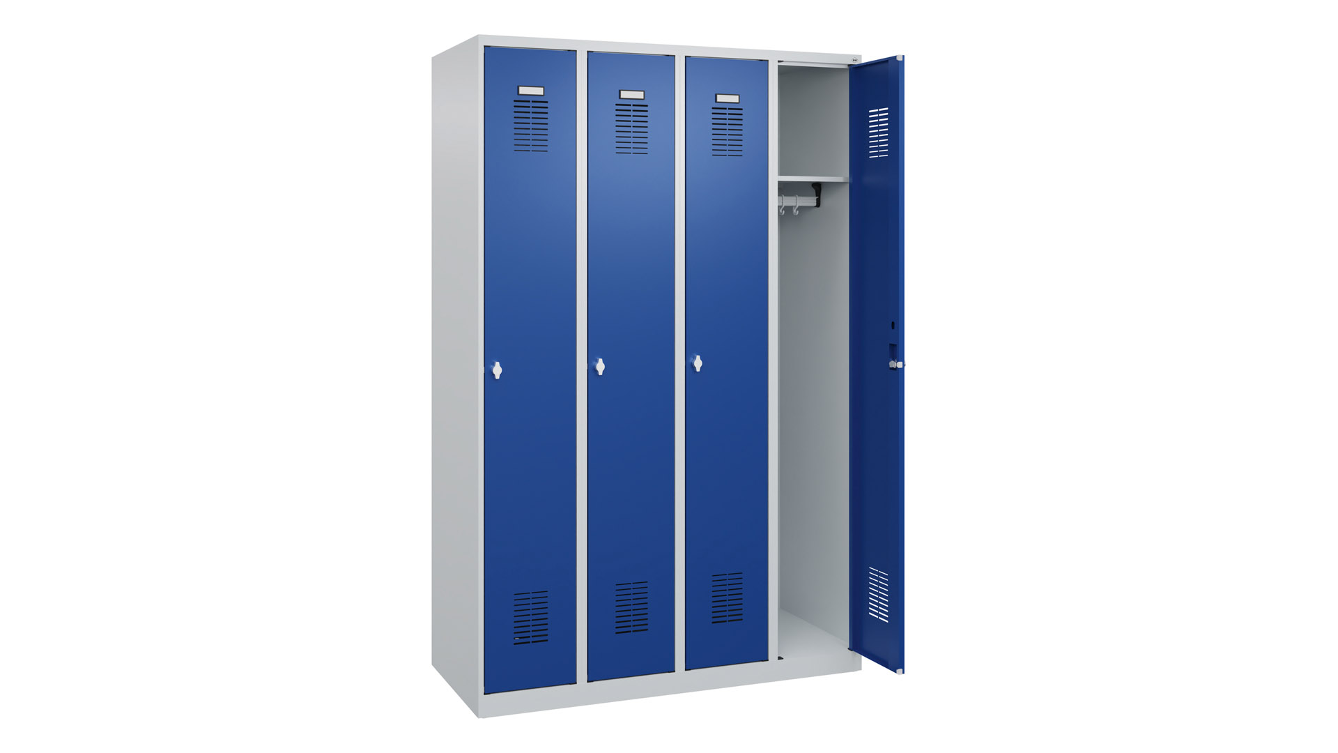 Spind - Garderobenschrank, Breite 120 cm, Höhe 185 cm, Tiefe 50 cm, 4 Abteile