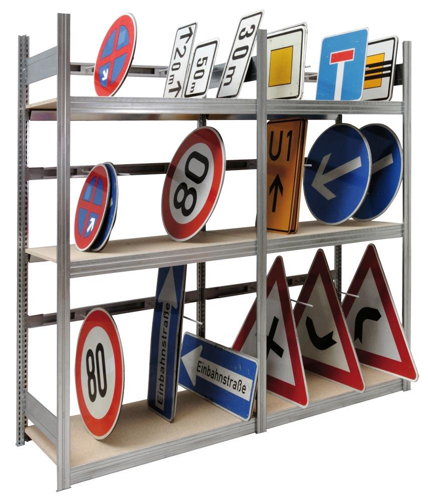 Schilderregal, Anbaufeld, BxTxH 1695x600x2500 mm,  4 Fachebenen m. Spanplatte, Fachlast 250 kg, Feldlast 2000 kg