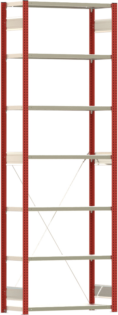 Fachbodenregal BERT - Breite: 100,5 cm - Tiefe: 40 cm - Höhe: 300 cm - 7 Böden - Grundregal