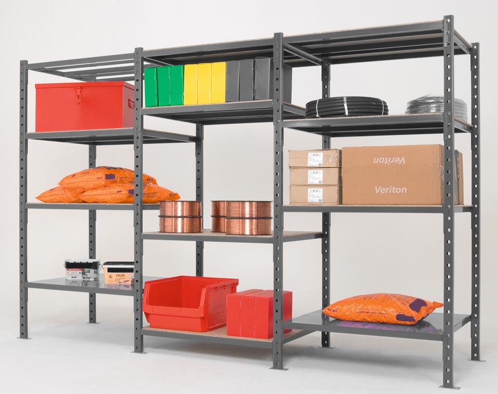 Vielzweck-Steckregal, Anbaufeld BxTxH 1010x1000x2000 mm, Fachlast 500 kg, 4 Ebenen Vollblechböden, Sützen und Böden RAL 7024 graphitgrau