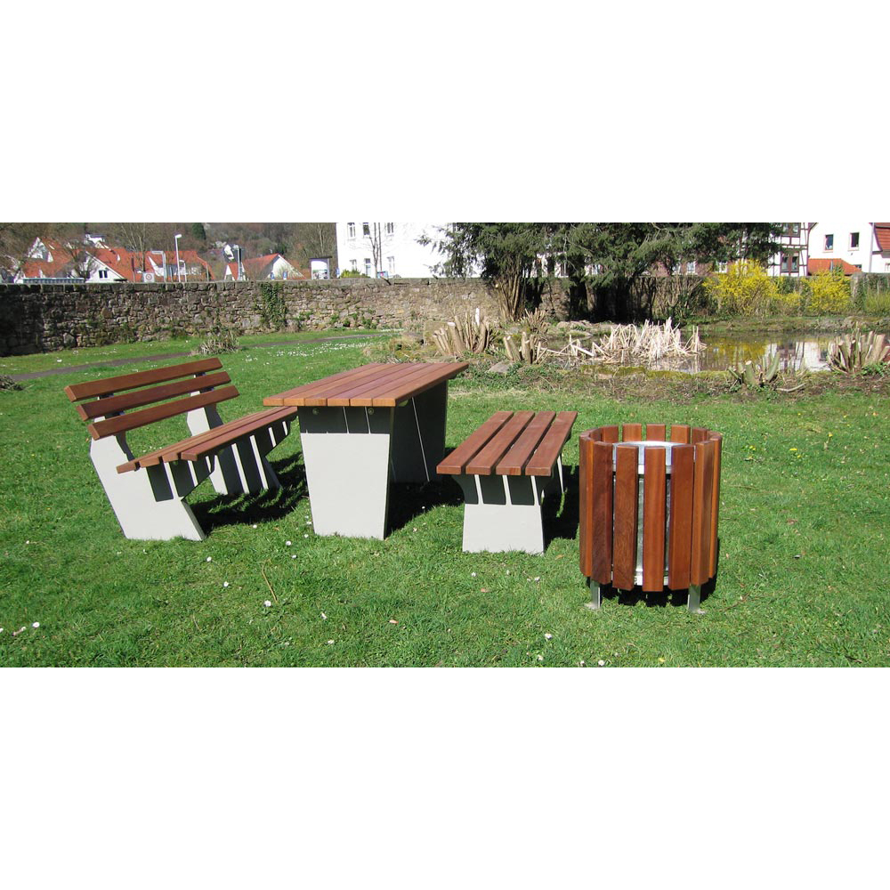 Parkbank ohne Lehne aus Stahl/Holz - Breite: 200 cm - Farbe: kesseldruckimprägniert und lasiert