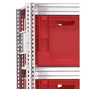 Kleinteileregal, Magazinregal - Eurokastenregal, Anbaufeld, BxTxH 875x600x2075 mm, 6 Ebenen, 10 Euronormkästen 60 l, BxTxH 600x400x320 mm, Fachlast 350 kg