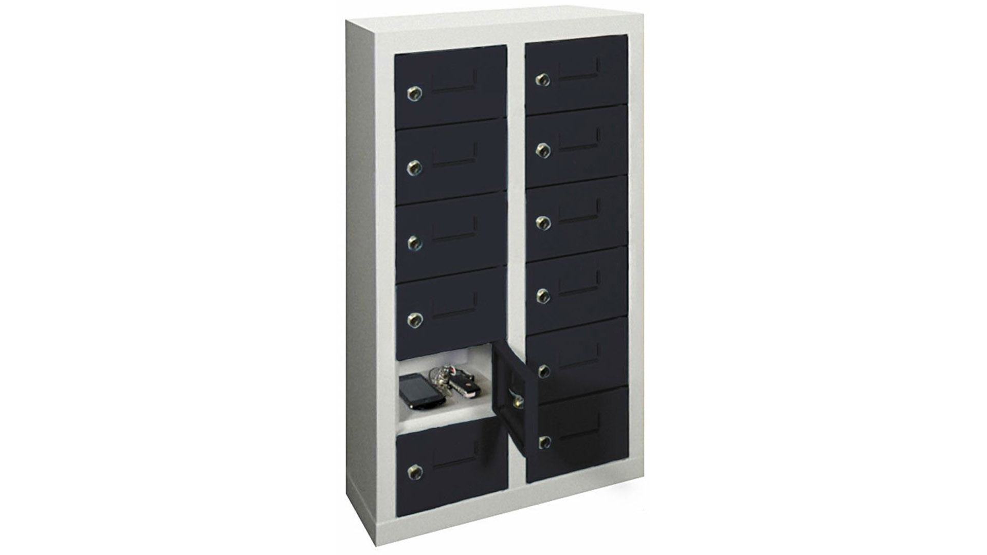 Schließfachschrank, Breite 46 cm, Höhe 81,5 cm, Tiefe 20 cm, 12 Fächer