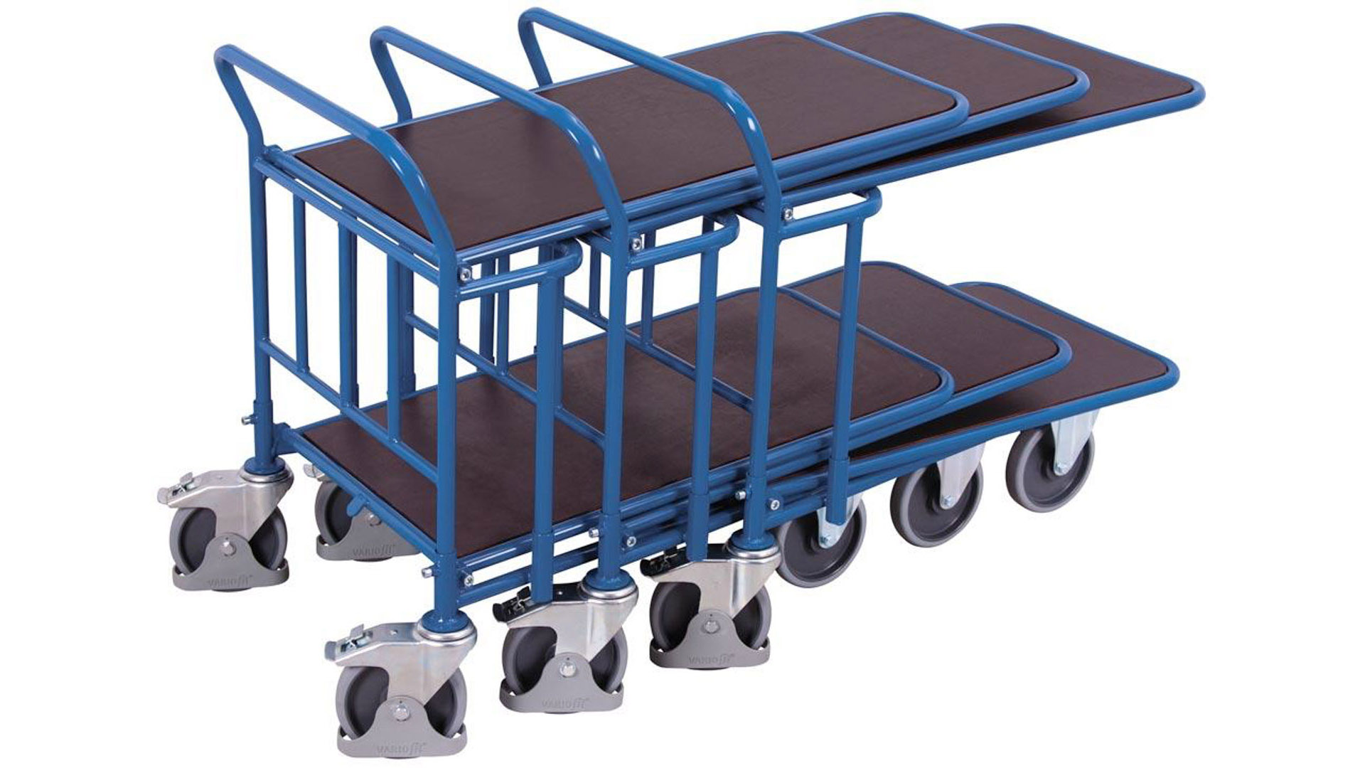 C+C Wagen mit Siebdruckplatte - 2 Etagen - ineinanderschiebbar - Ladefläche 500 x 880 mm (BxT) - Traglast 400 kg - enzianblau