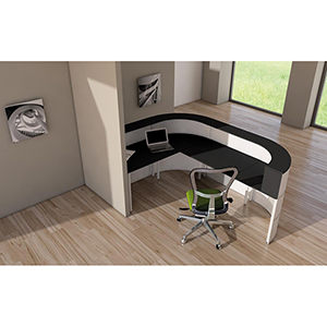 Design-Theke, BxTxH 2600/1800x800x1100 mm, gebogen, weiß mit Edelstahldekor