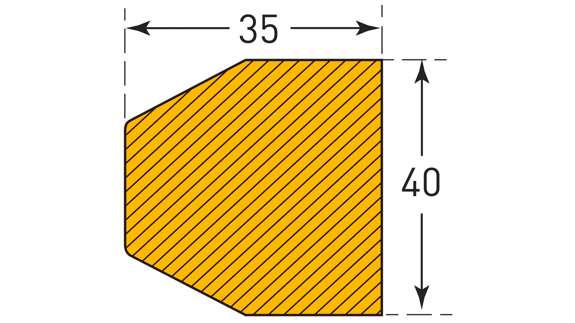 Kantenschutzprofil, Kantenschutz, Trapez, 35x40 mm, gelb/schwarz, selbstklebend, Länge 1000 mm