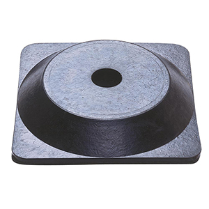 Ketten-Sperrpfosten, Kunststofffuß dreieckig betongefüllt 2,9 kg, Pfosten aus Kunststoff schwarz-gelb, 870 mm hoch, Durchm. 40 mm