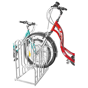 Fahrradständer - Standparker, Stahl verzinkt, zweiseitige Radeinstellung, Radabstand 350 mm, Hoch-/Tiefstellung, 4er Stand, Länge 700 mm