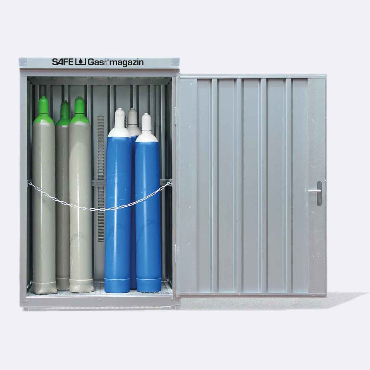 Gasflaschenlager, Gasflaschencontainer, Safe-Gasmagazin, verzinkt, ohne Boden, BxTxH 1420x1080x2250 mm, montiert, Kapazität 14 Flaschen 50 l