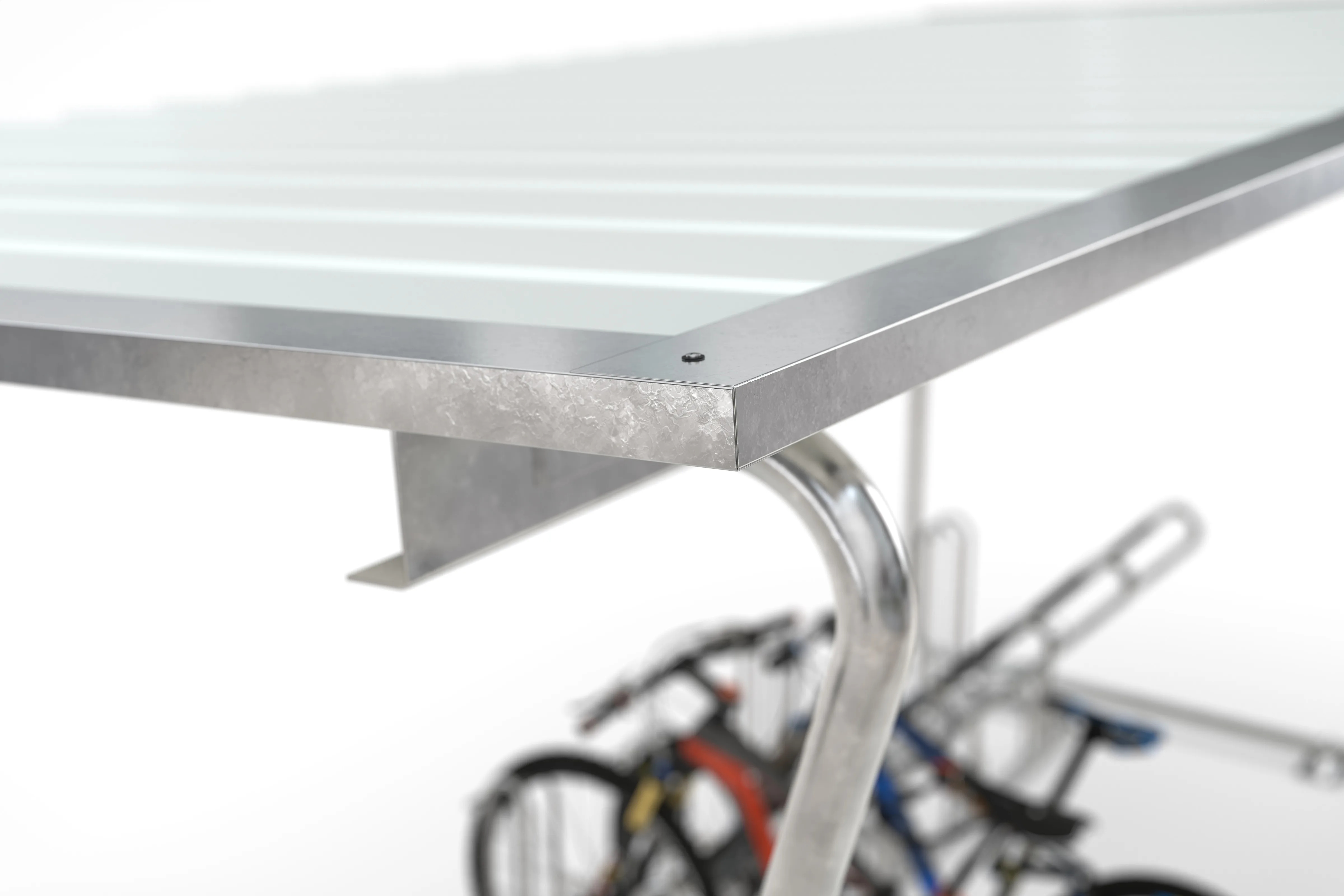 Fahrradunterstand, Überdachung, Modell Siegen, einseitig, ohne Rück- und Seitenwand, Grundeinheit, Profilblech RAL 9002, BxTxH 4300x2330x 2250 mm