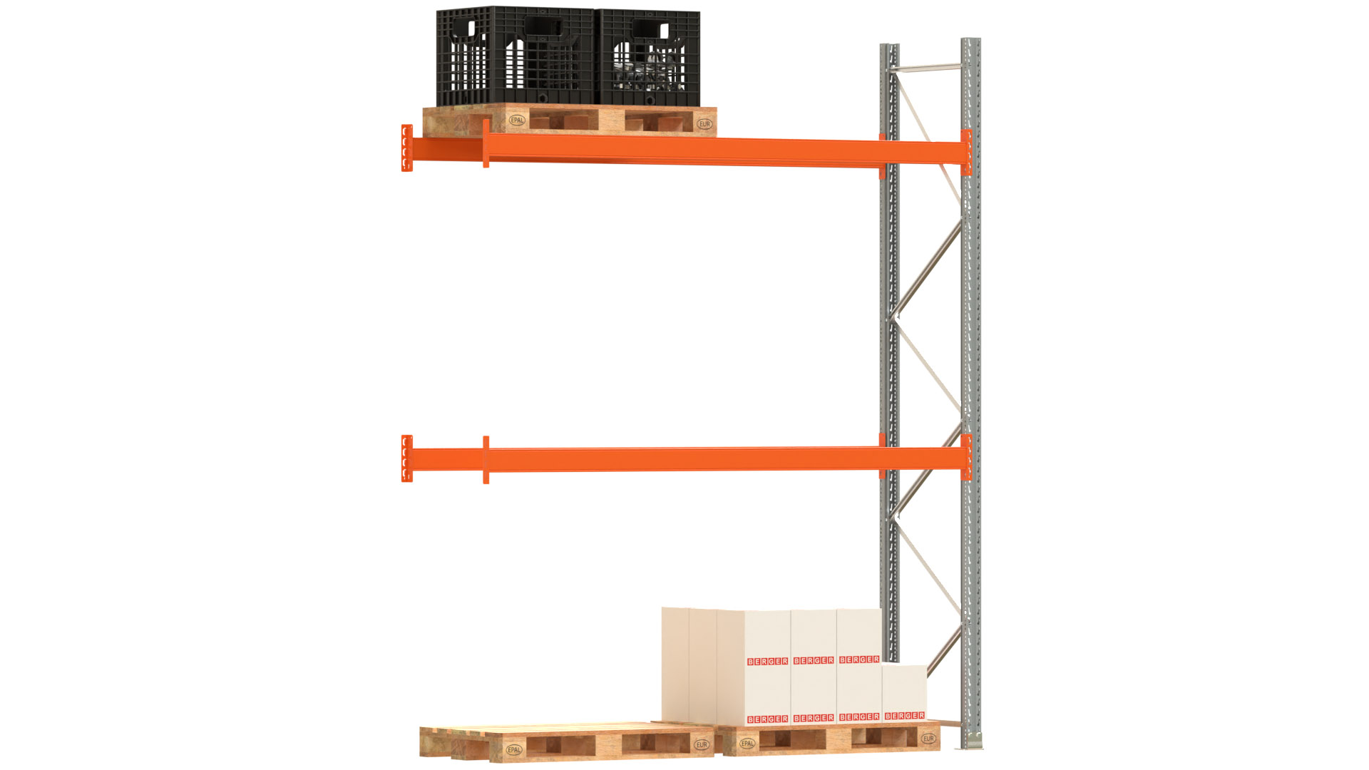 Palettenregal ARTUS - Anbaufeld - Breite 278,5 cm - Höhe 350 cm - Tiefe 80 cm - 2 Träger Ebenen