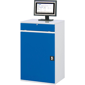 PC Schrank, EDV-Schrank, BxTxH 650x520x1060 mm, 1 Auszugboden, 1 Tastenfach m. Klappdeckel, 1 Flügeltüre, RAL 7035/5010, stationär