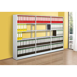 Aktenregal, Büroregal - Steckregal ohne Rückwand, Grundfeld, 6 Fachböden, 5 OH, BxTxH 750x300x1900 mm, lichtgrau