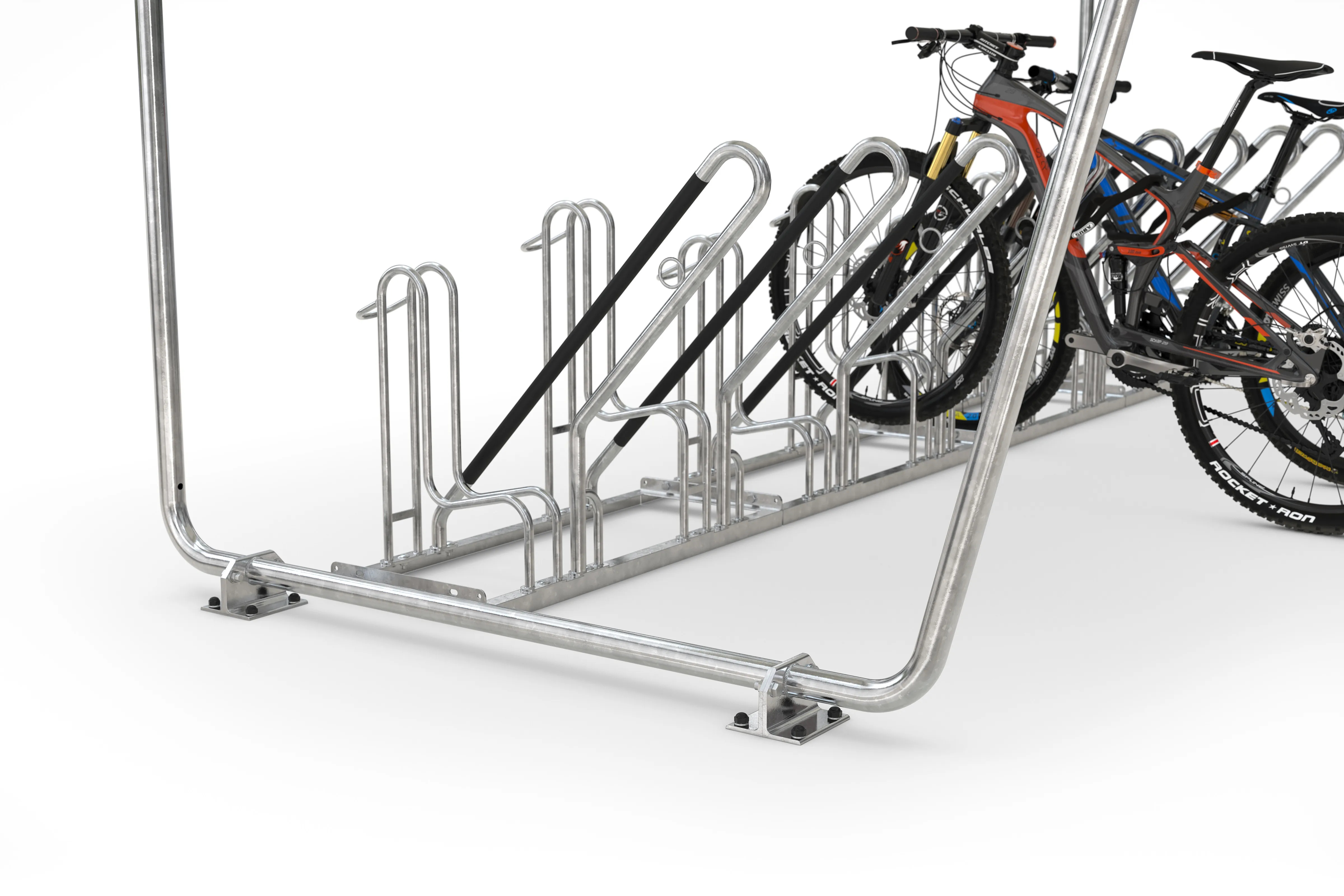 Fahrradunterstand, Überdachung, Modell Siegen, einseitig, ohne Rück- und Seitenwand, Grundeinheit, Profilblech RAL 9002, BxTxH 4300x2330x 2250 mm