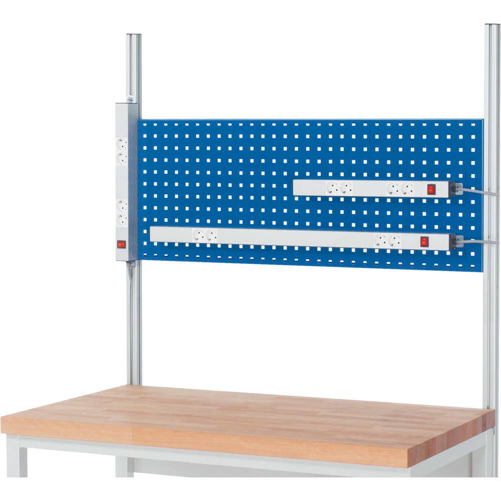 Energieleiste, m. 4 Schuko-Steckdosen, Kabel, zur Montage auf Lochplatte ohne Montageschiene, Breite 500 mm