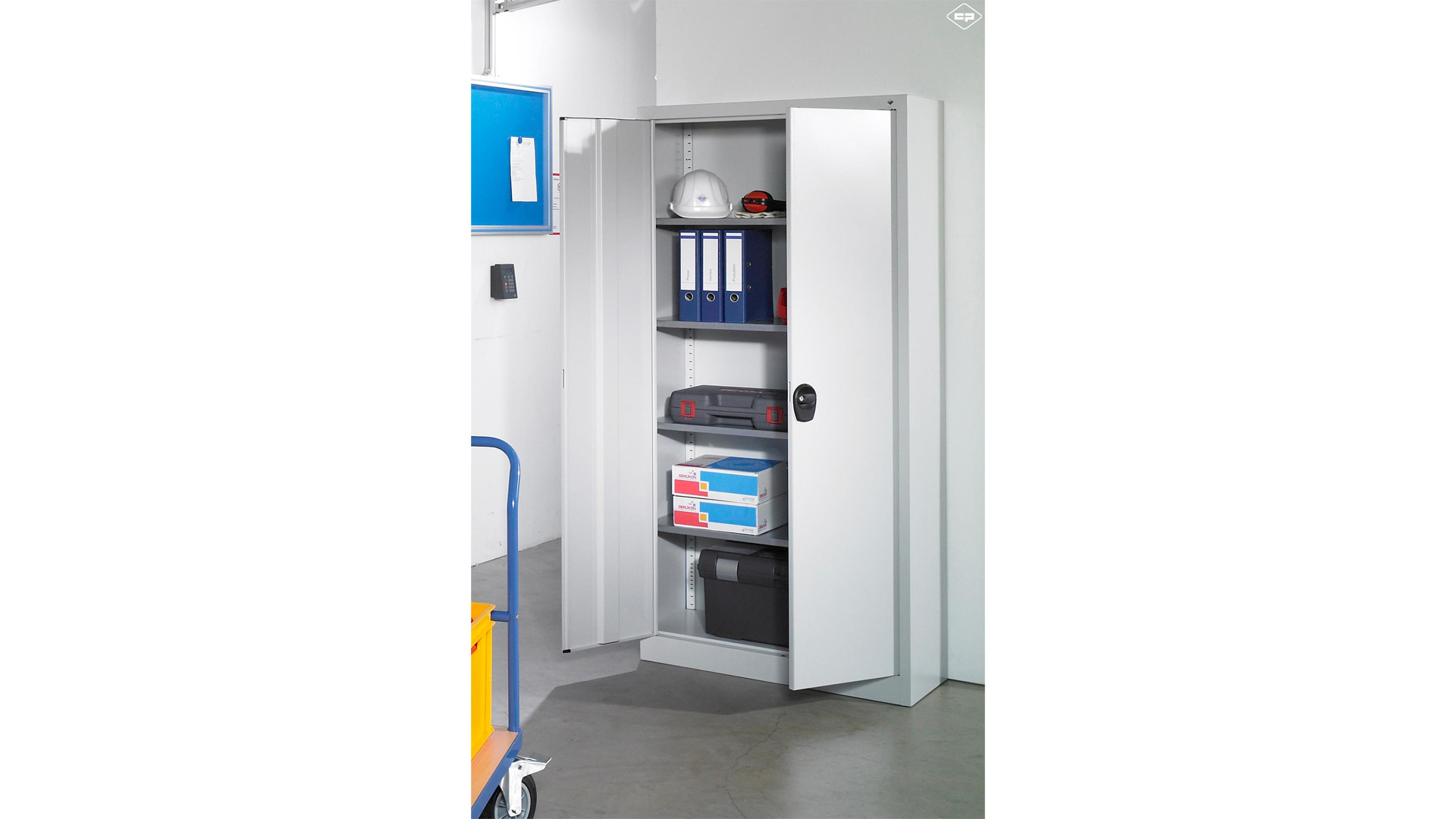 Flügeltürenschrank Basic, 4 Böden verzinkt, BxTxH 940x400x1950 mm, RAL 7035