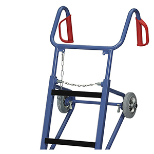 Gerätekarre, Schaufel 550x190 mm, BxH 700x1300 mm, kompl. mit Lufträdern, Treppensternen, Tragholm und Spanngurt, Traglast 400 kg, RAL 5007 blau