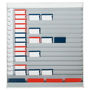 Werkstattplaner breit, Beschriftungsleiste, 15 Fächer, 1 Ablagefach, BxTxH 1580x76x1757 mm