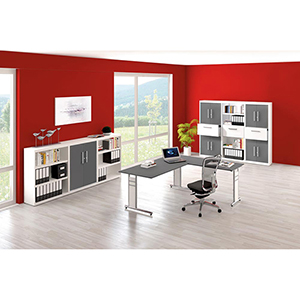 Büroregal, BxTxH 800x355x1860 mm, 5 OH, 4 Stahlböden, weiß