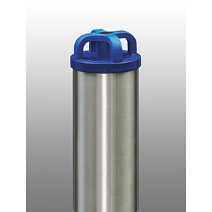 Edelstahlpfosten, rund, Durchm. 76 mm, herausnehmbar aus Bodenhalterung, mit Dreikant-Feuerwehr verschluss, mit Kettenkopf