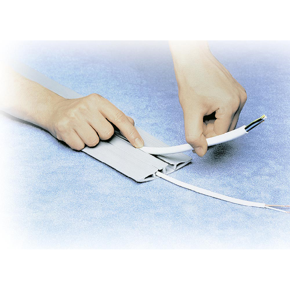 Kabelbrücke aus Kunststoff, Kabelkanal, Kabelführung, 3 m lang, BxH 75x12 mm, im Set mit Klebeband, Farbe beige