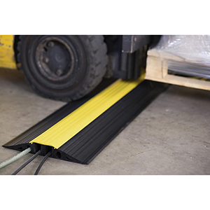 Kabelbrücke aus PVC in schwarz, BxTxH 1000x350x50 mm, inkl. Mittelsteg und Deckel in gelb, VE 1 Stück