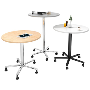 Säulentisch, Durchm.xH 800x720-1140 mm, Gasdruckfeder, Tischplatte 25 mm nussbaum, Gestell chrom, inkl. Gleiter und 5 Rollen, 2 mit Feststeller