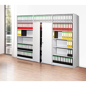 Aktenregal, Büroregal - Steckregal mit Rückwand, Anbaufeld, 6 Fachböden, 5 OH, BxTxH 750x300x1900 mm, lichtgrau