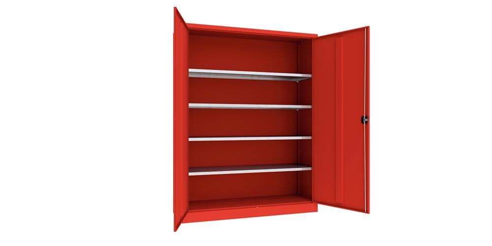 Flügeltürenschrank - Vollblechtüren - 1.950x1.500x500 mm (HxBxT) - 4 Einlegeböden verzinkt - Zylinderschloss - feuerrot