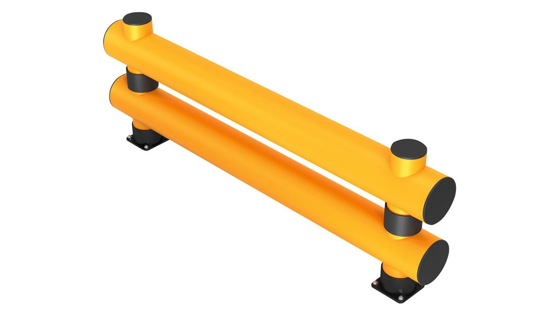 Rammschutzbarriere, Doppelplanke, HDPE, Länge 2000 mm, Höhe 690 mm, Pollerdurchm. 140 mm, Verbindungsrohrdurchm. 200 mm, Farbe gelb