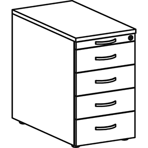 Bürocontainer, Standcontainer, BxTxH 438x800x720 mm, 1 Utensilienschub, 4 Metallschubladen, Schloss, ahorn