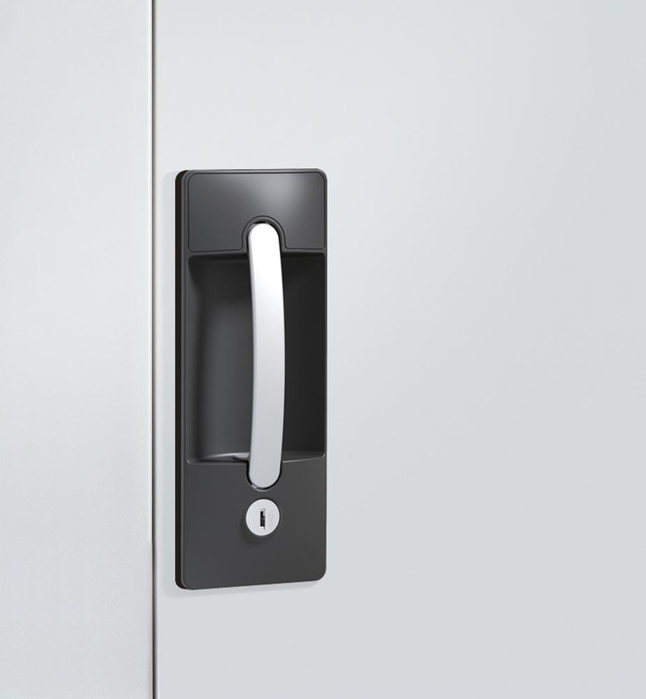 Schwerlastschrank, Flügeltüren mit Sichtfenster , 4 Böden, BxTxH 1200x400x1950 mm, RAL 7035/5010