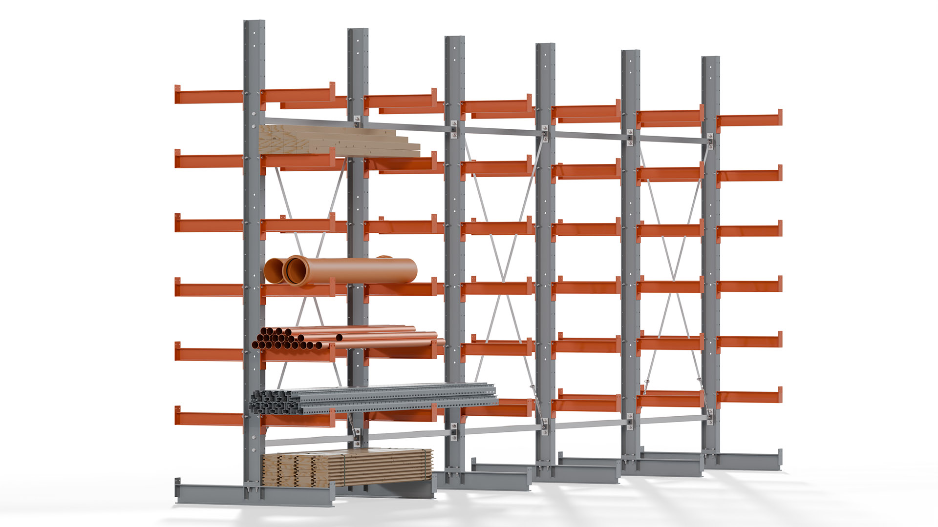 Kragarmregal KARL basic - lackiert - Breite: 640 cm - Höhe: 300 cm - Tiefe: 50 cm - Traglast je Kragarm: 870 kg - beidseitig