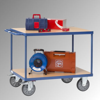 Fetra - Tischwagen - 600 kg - Ladefläche 700 x 1.000 mm - 2 Etagen - Holzböden - Griff waagerecht