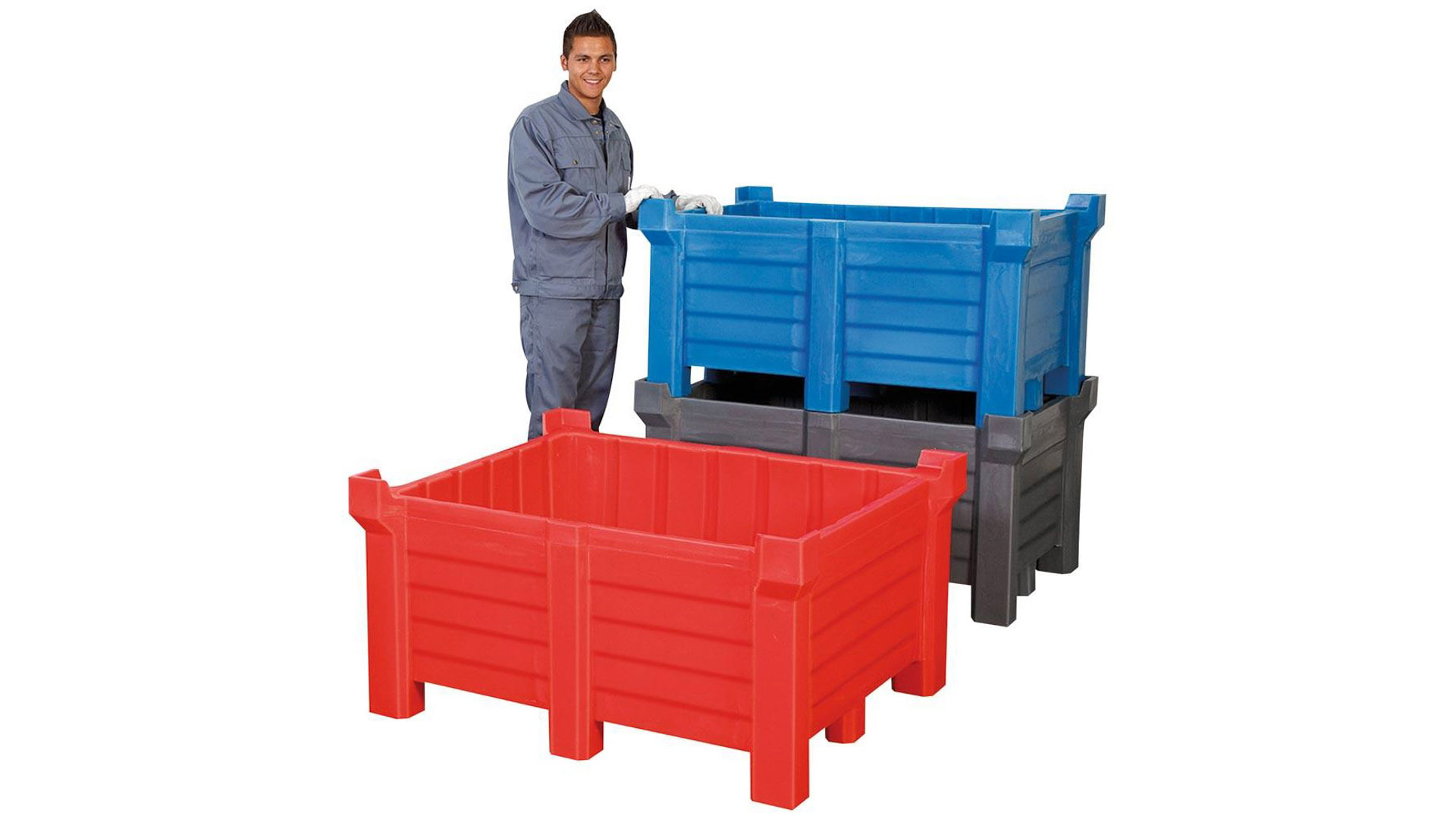 Stapelbehälter, Schüttgutbehälter PE - 400 l - 500 kg - 1260x1060x650 mm - stapelbar - Farbe blau