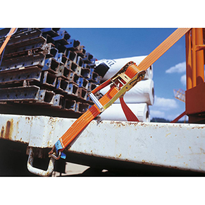 Einteiliger Zurrgurt, 2000 daN zul. Zugkraft in der Umreifung, Gurtbreite 35 mm, Länge 10 m, Farbe orange, 2 Streifen, VE 2 Stück