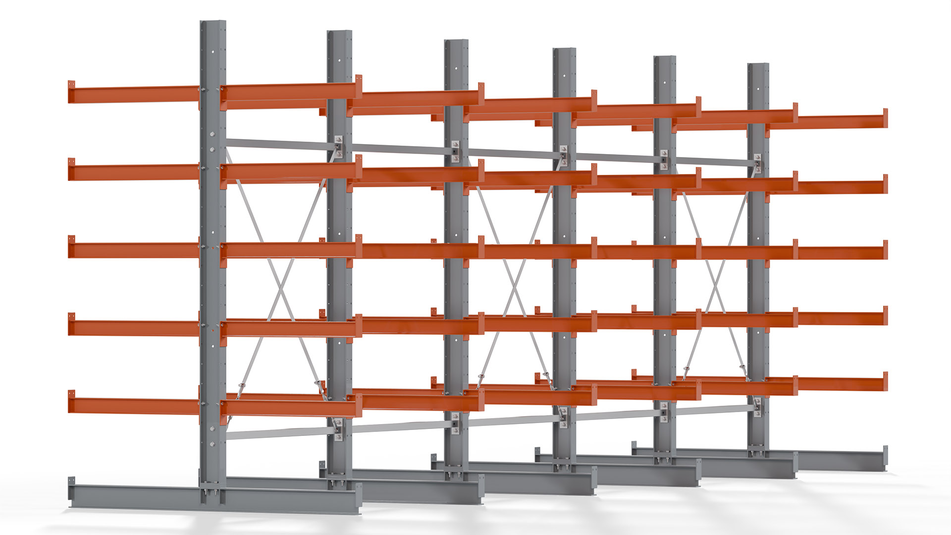 Kragarmregal KARL basic - lackiert - Breite: 640 cm - Höhe: 250 cm - Tiefe: 80 cm - Traglast je Kragarm: 550 kg - beidseitig