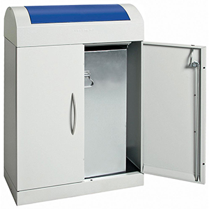 Wertstoffsammelstation, Volumen 1x90 Liter, BxTxH 620x320x975 mm, Korpus RAL 7035 lichtgrau, Schwingdeckel blau