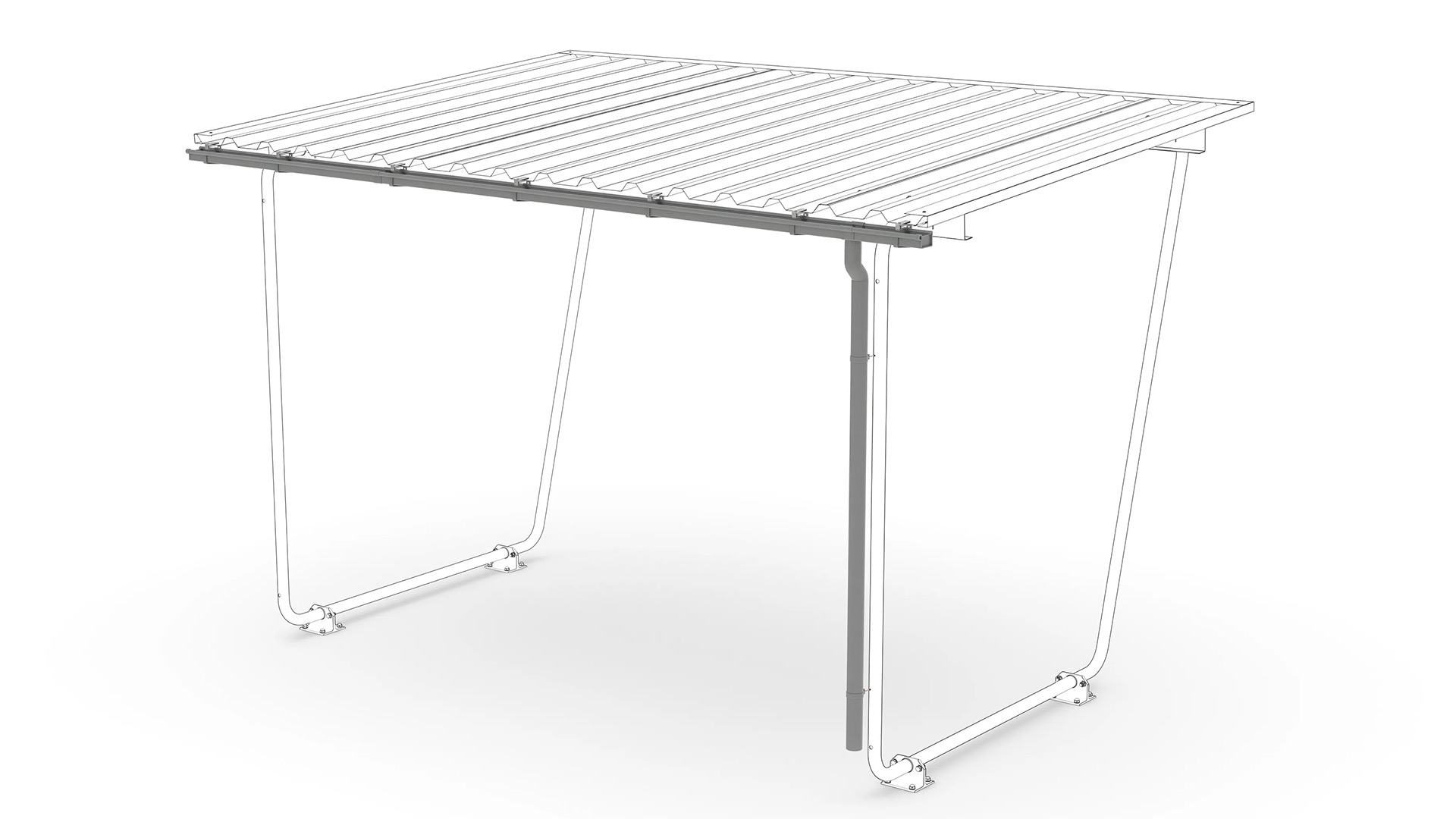 Regenrinne mit Fallrohr für Fahrradunterstand, Überdachung