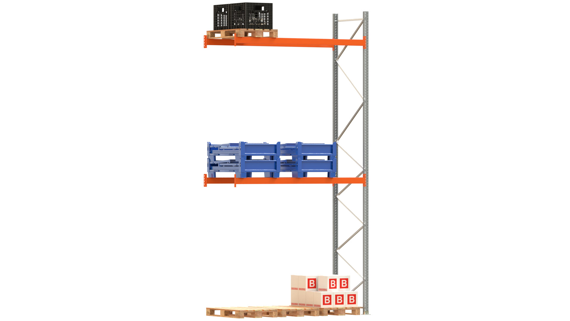 Palettenregal ARTUS - Anbaufeld - Breite 278,5 cm - Höhe 550 cm - Tiefe 110 cm - 2 Träger Ebenen