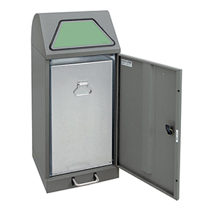 Wertstoffsammelbehälter, Volumen 60 l, fußbetätigt, BxTxH 400x380x900 mm, verz. Innenbehälter, Korpus graualuminium